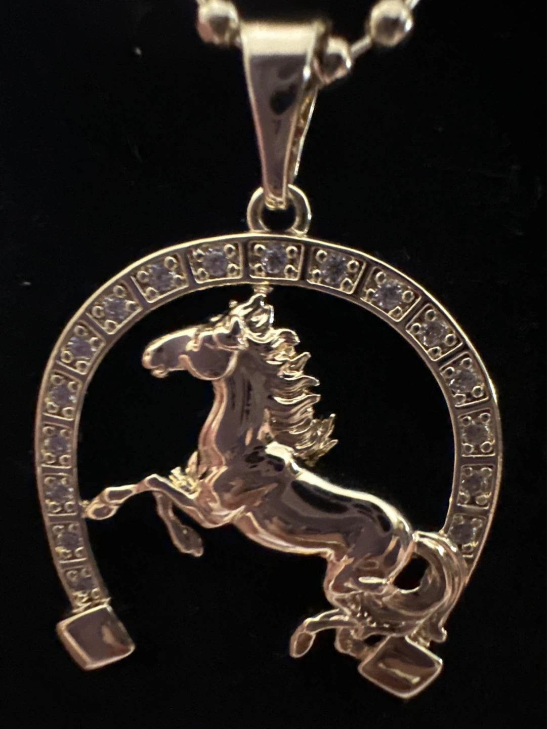 14kGold laminated Horse & Horseshoe Pendant Necklace - photo 3