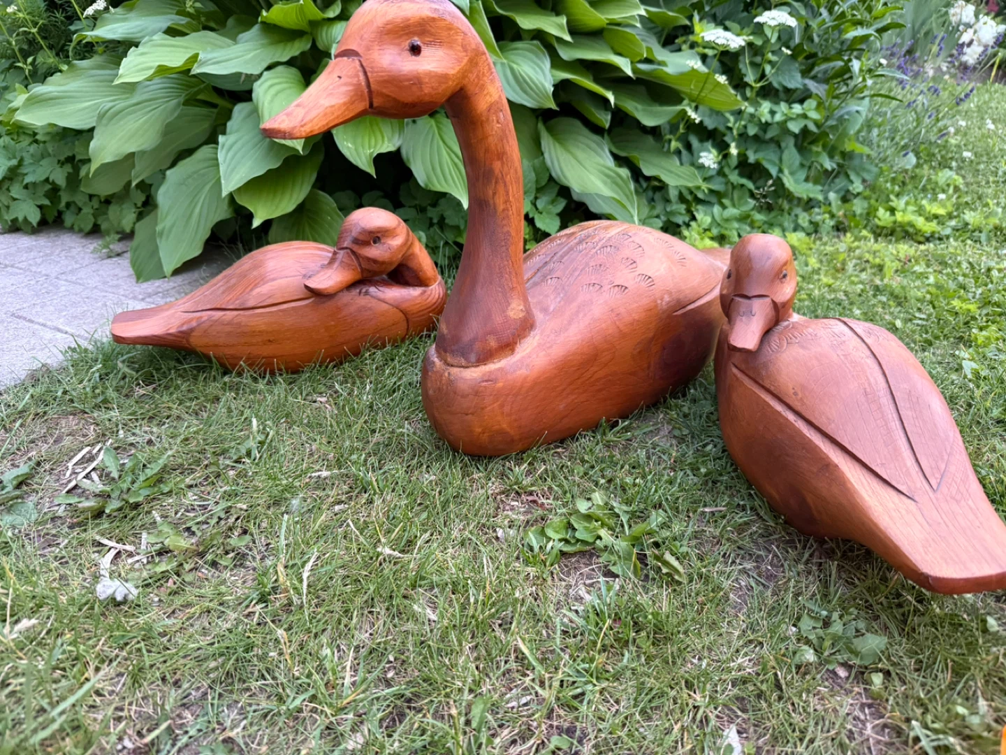 Set of 3 hand Carved Wooden Ducks