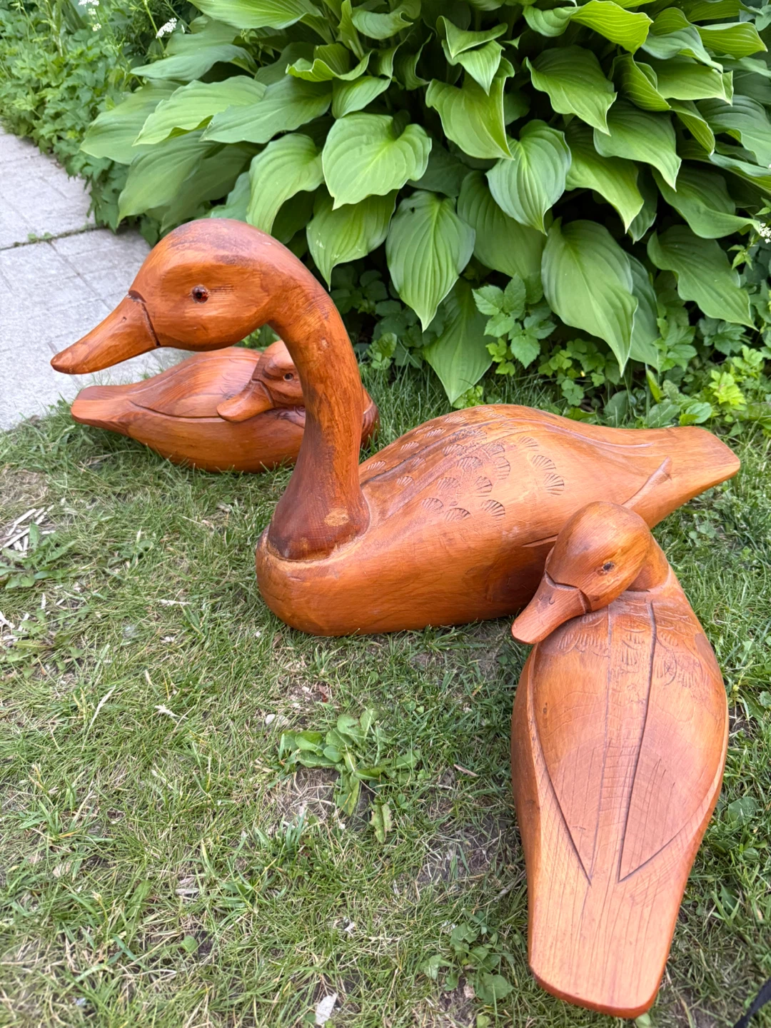 Set of 3 hand Carved Wooden Ducks - photo 2