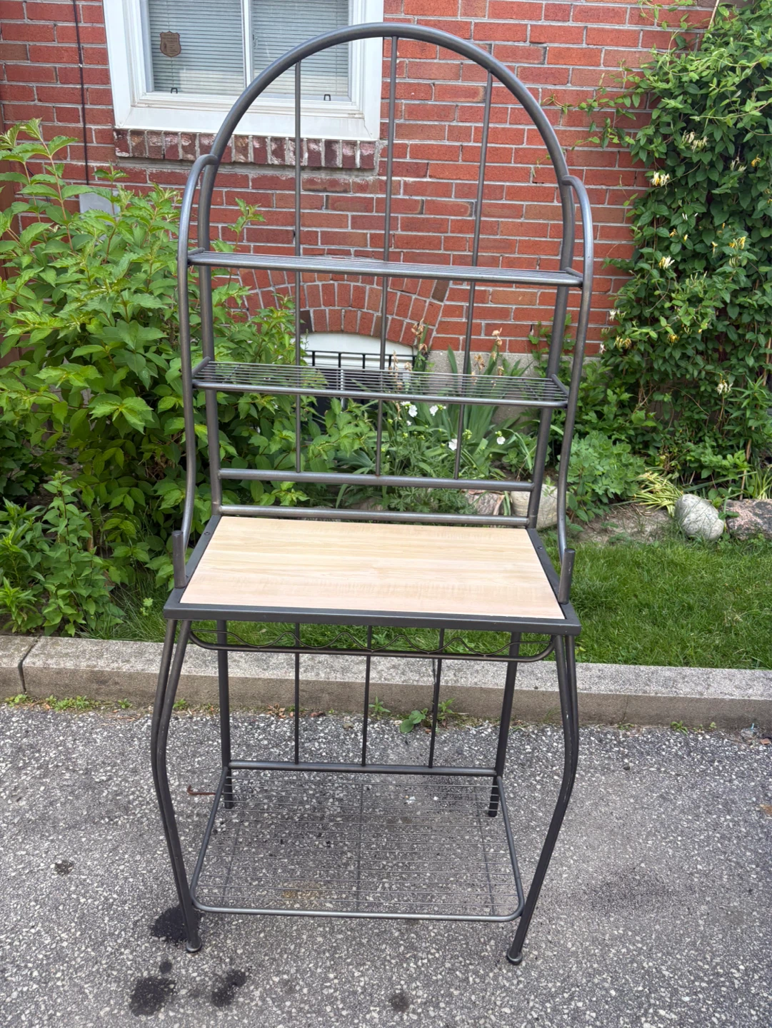Free delivery used Metal Baker's Rack with Wood Shelf - photo 2