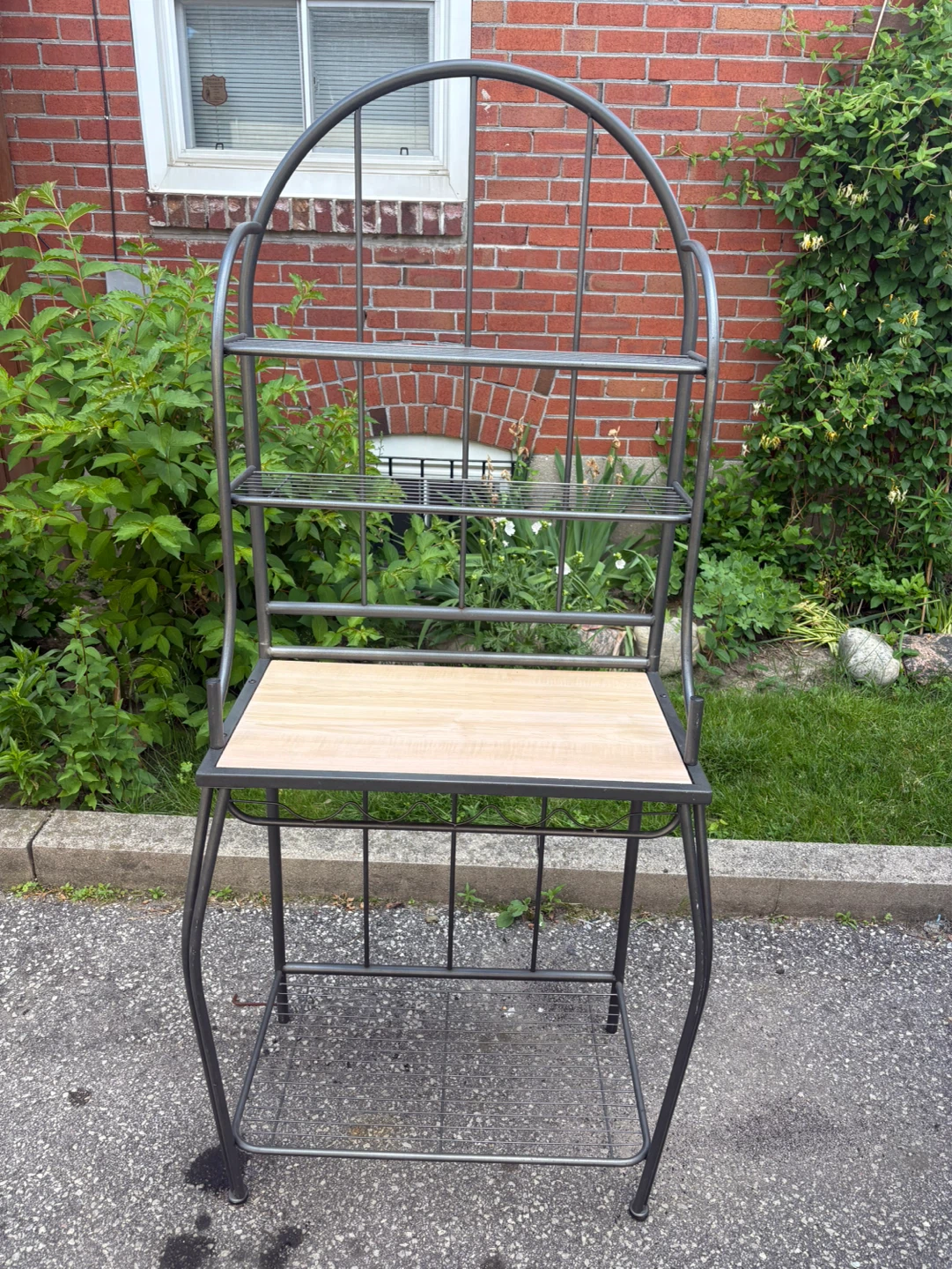 Free delivery used Metal Baker's Rack with Wood Shelf