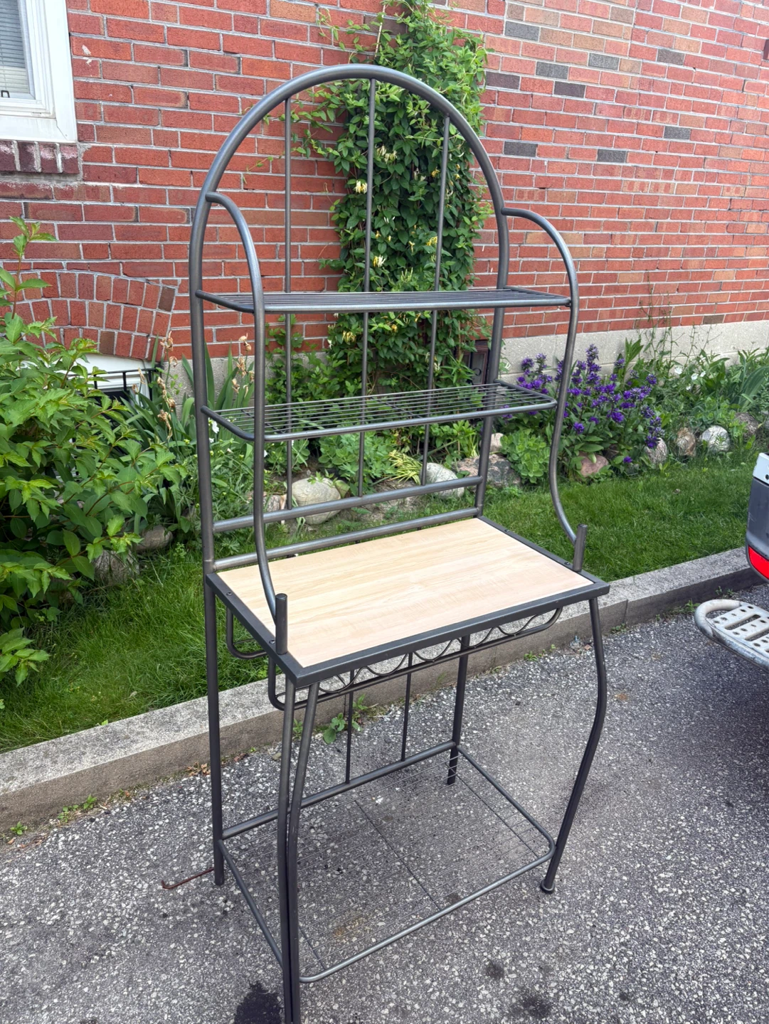Free delivery used Metal Baker's Rack with Wood Shelf - photo 3