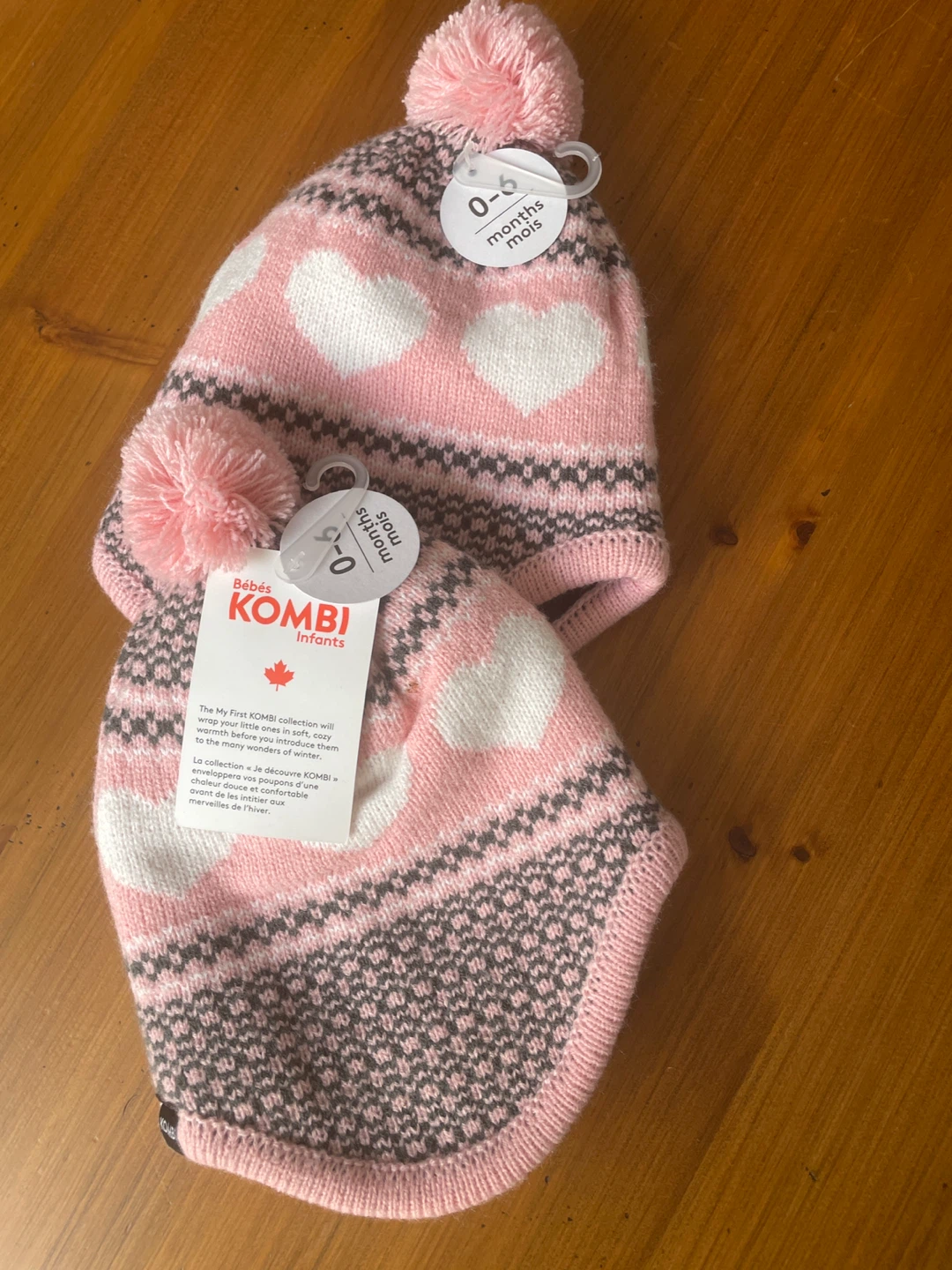 2 Kombi Infants Hat - Pink Hearts - 0-6 Months