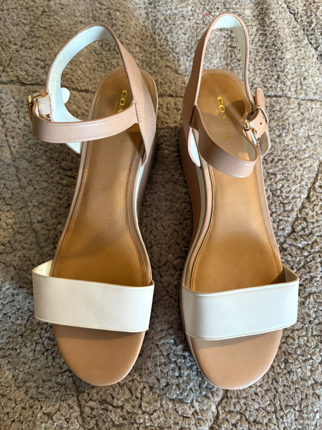 Coach Two-Tone Wedge Leather Sandals