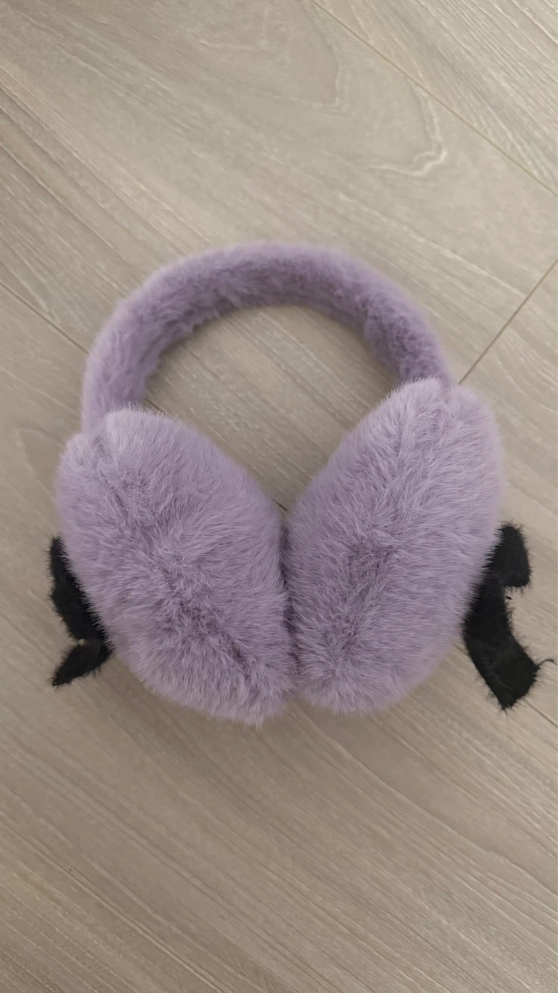 Purple Fuzzy Faux Fur Heart Earmuffs with Bows - photo 4