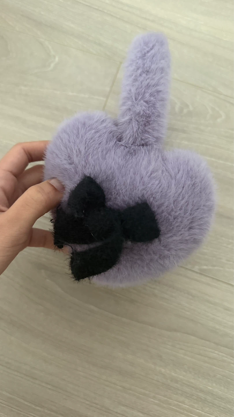 Purple Fuzzy Faux Fur Heart Earmuffs with Bows - photo 3