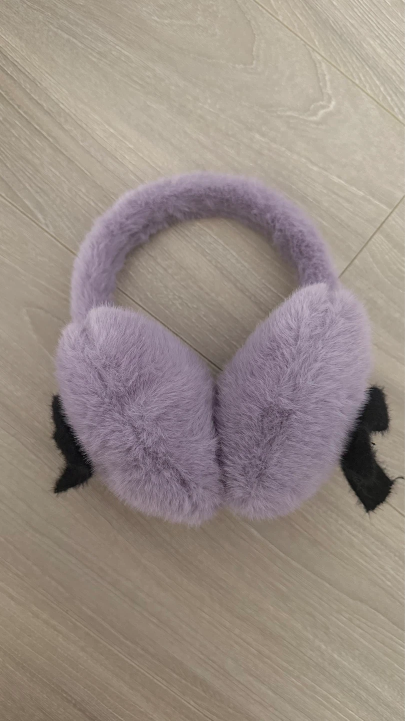 Purple Fuzzy Faux Fur Heart Earmuffs with Bows