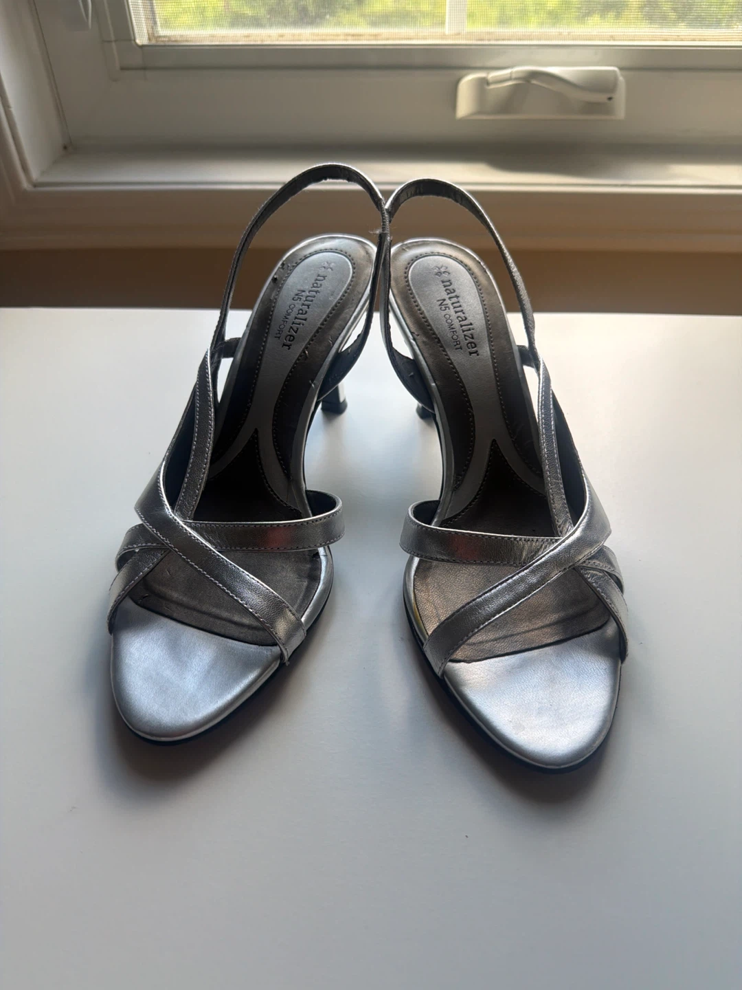 Naturalizer Silver Slingback Heels-8M