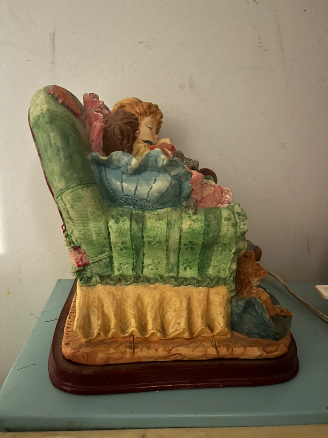 Sleeping Child Figurine with Dog and Cat - photo 3