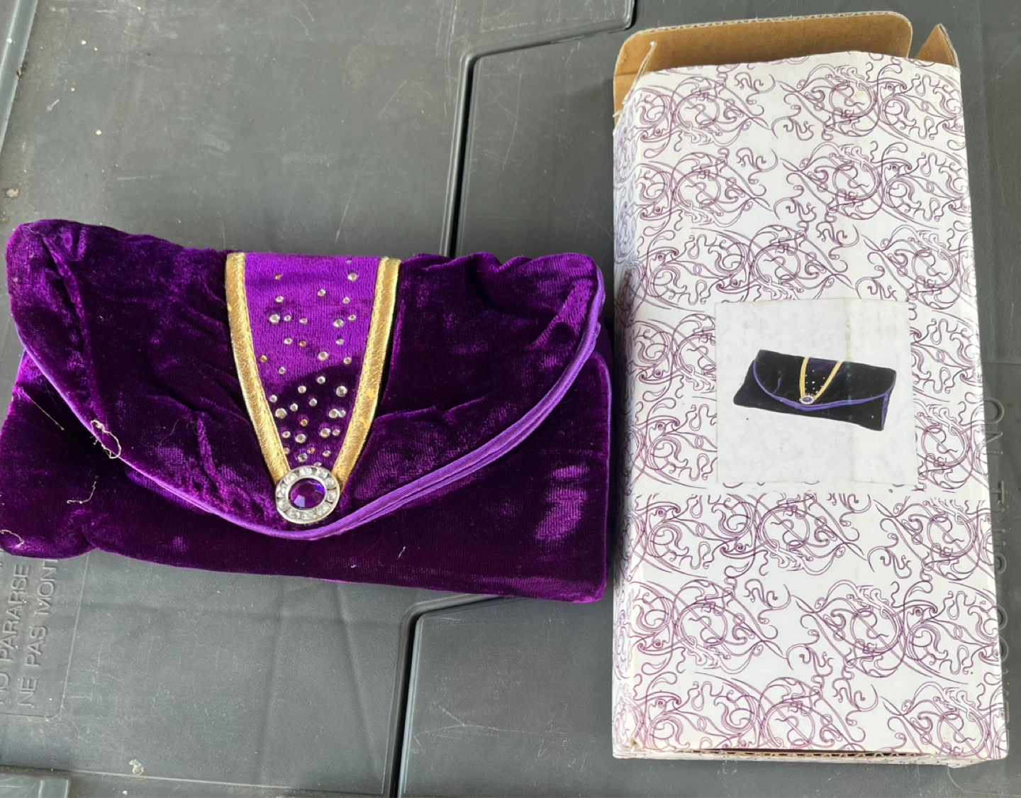 Purple Velvet Clutch with Rhinestones
