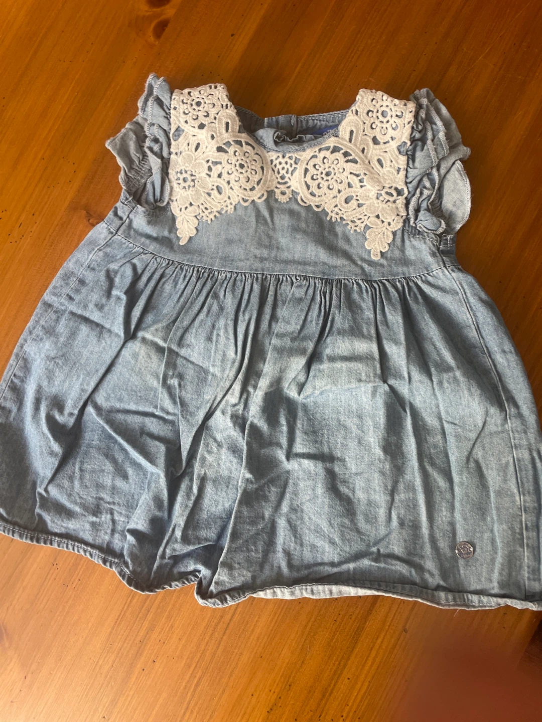 Children's Denim Dress with Lace Collar