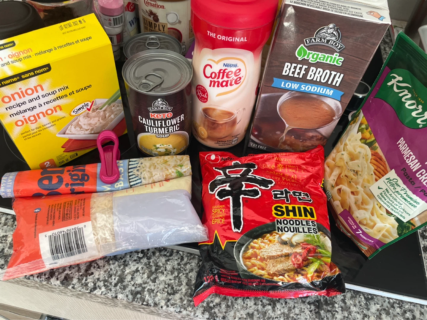 Assorted Pantry Staples - Broth, Soup Mix, Noodles & More
