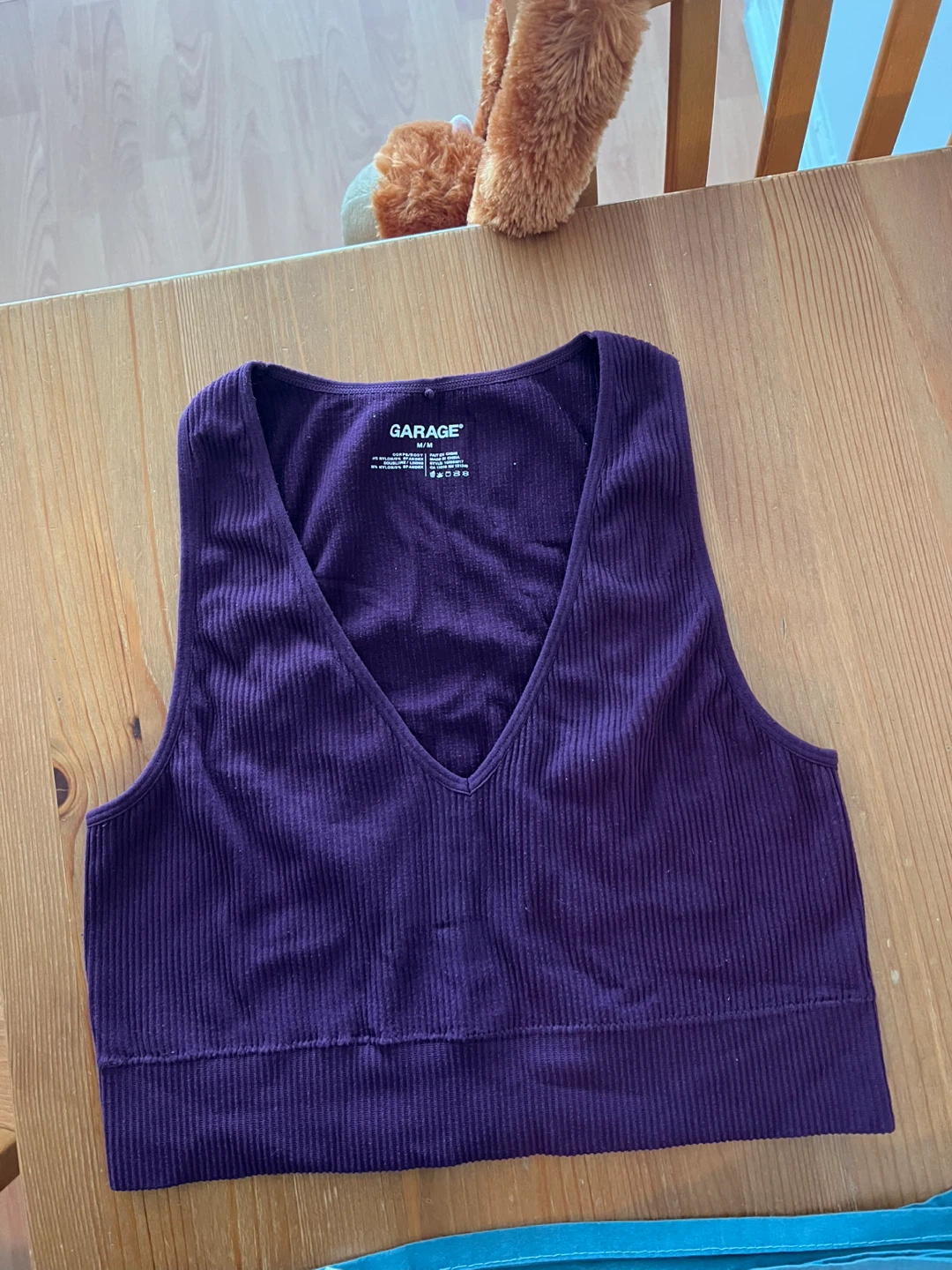 Garage Purple Ribbed V-Neck Crop Top