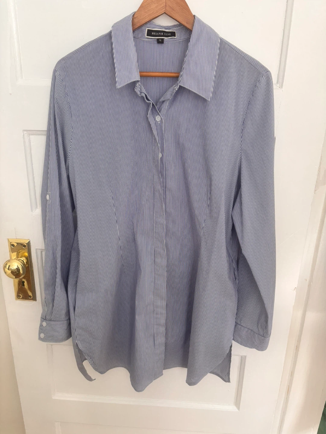Melanie Lyne Striped Button-Up Shirt - Size 14 - photo 2