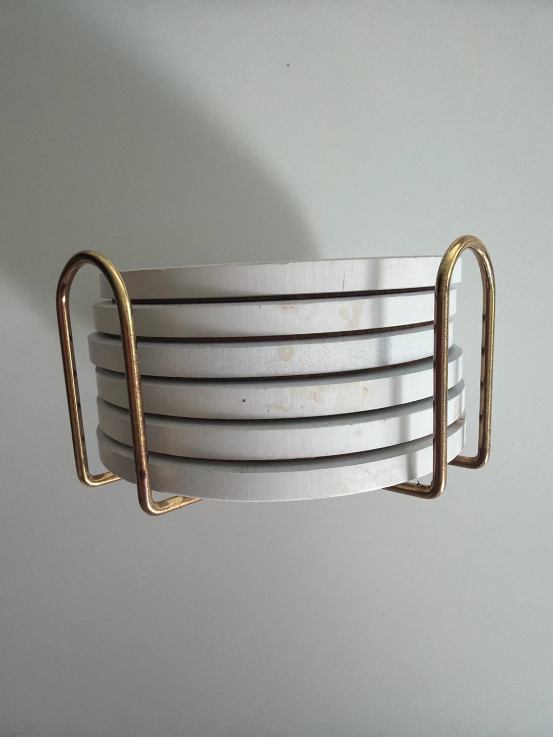 Set of 6 Marble Coasters with Gold Holder