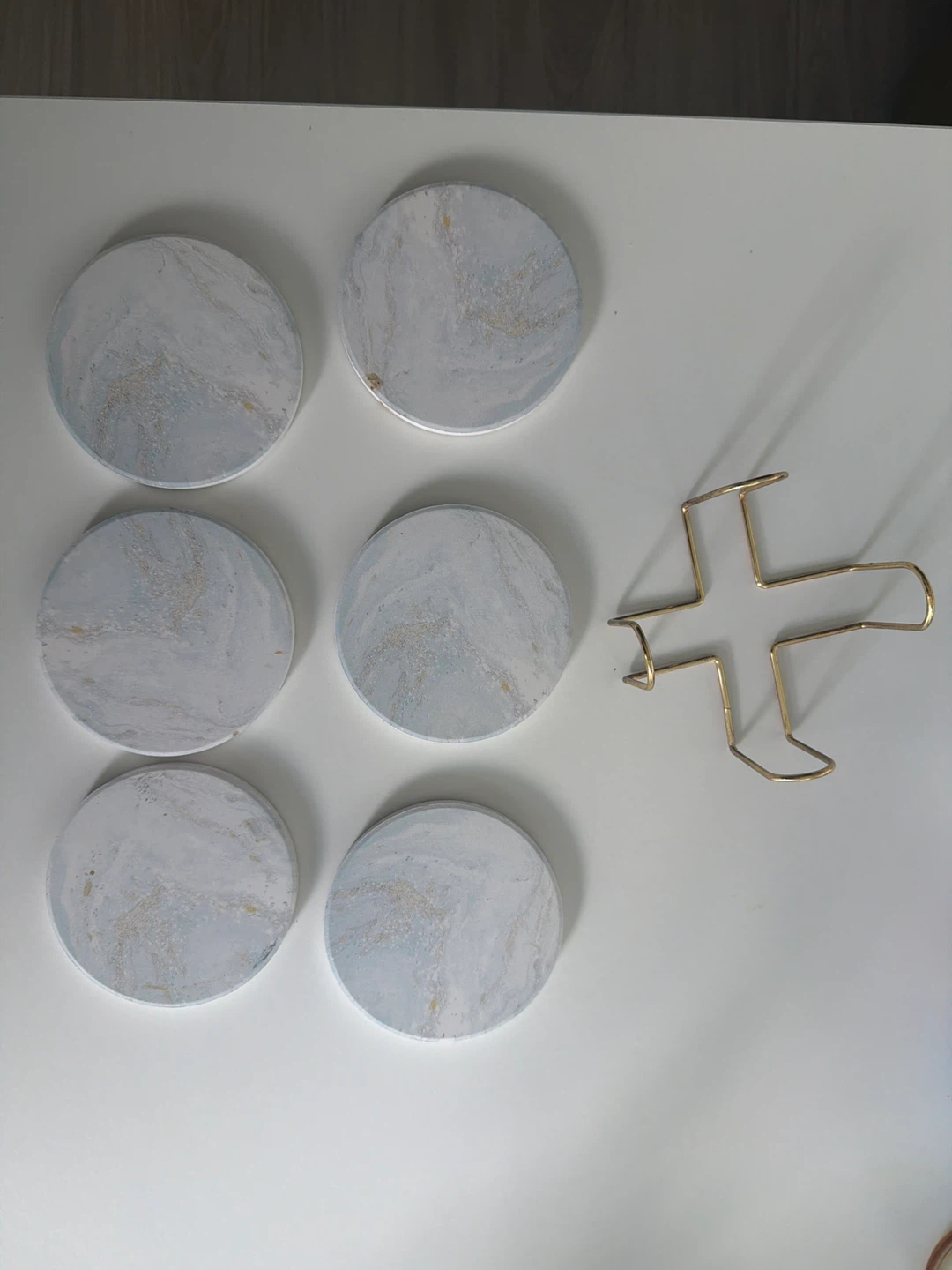 Set of 6 Marble Coasters with Gold Holder - photo 4