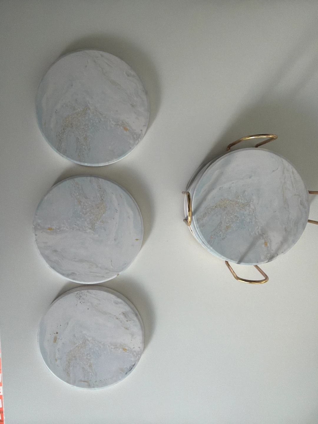 Set of 6 Marble Coasters with Gold Holder - photo 3