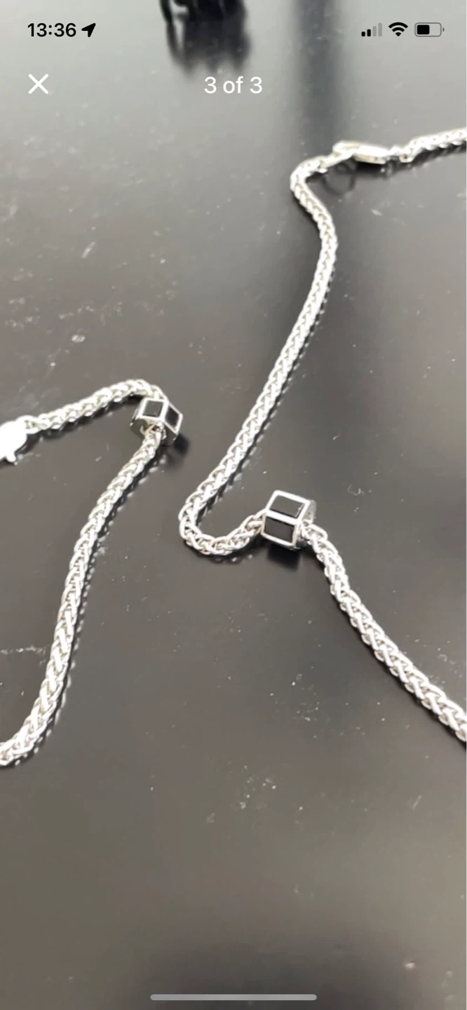 Silver-tone necklace with black square accents - photo 3