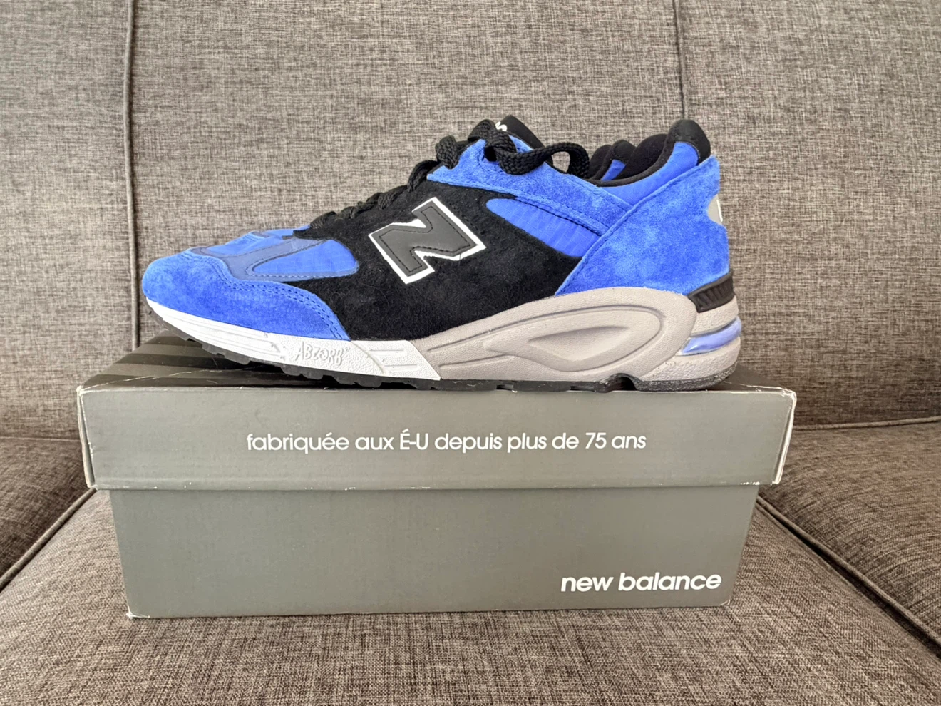 New Balance M990PL2 Made in USA Running Shoes Blue Black Size 10