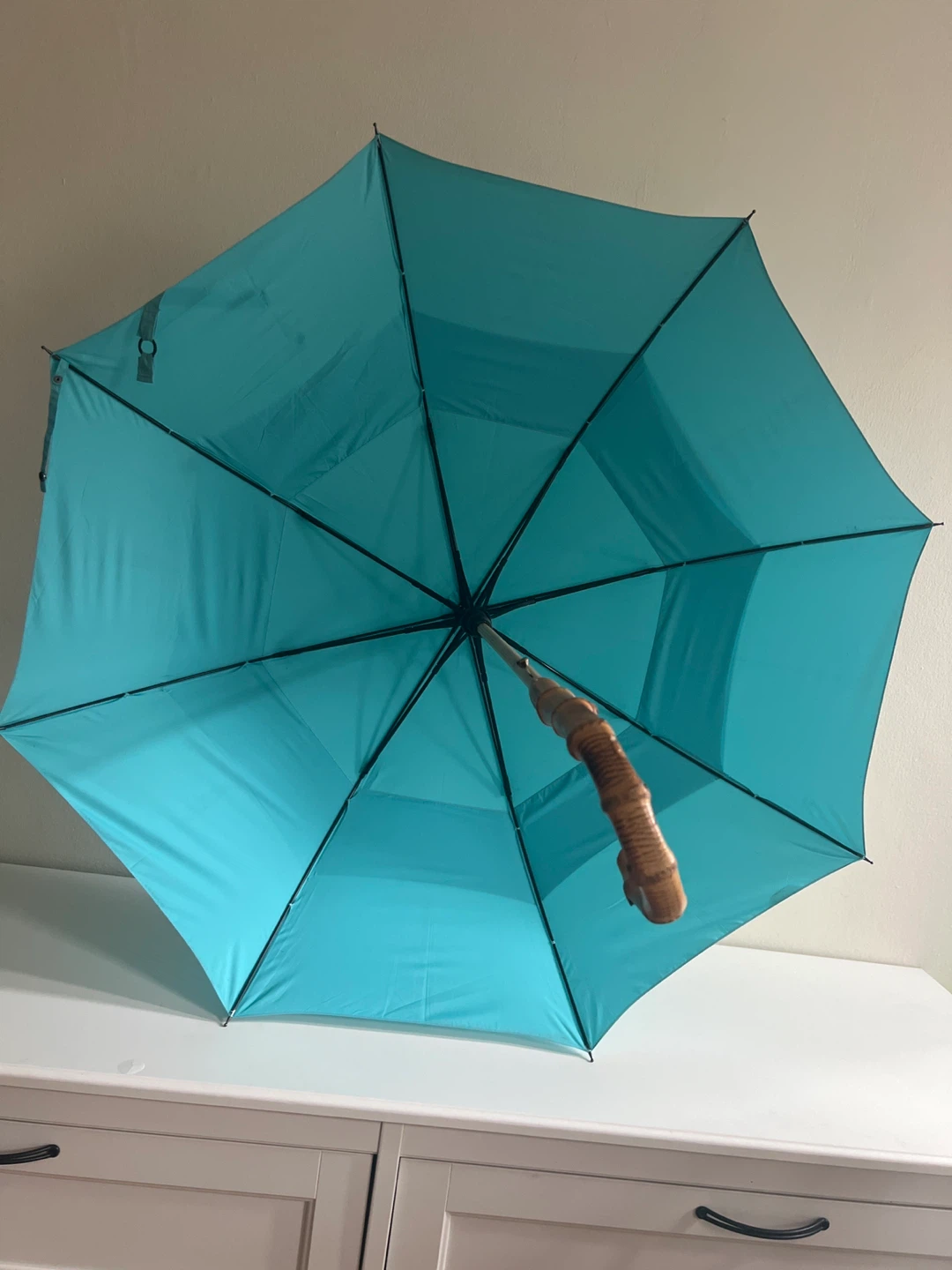 Teal Umbrella with Bamboo Handle - photo 3