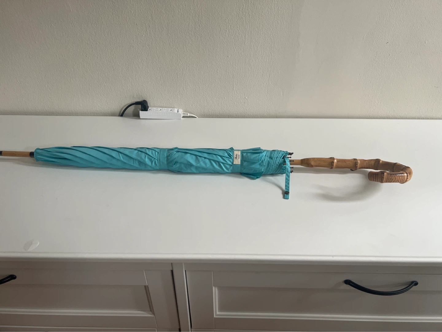 Teal Umbrella with Bamboo Handle - photo 2