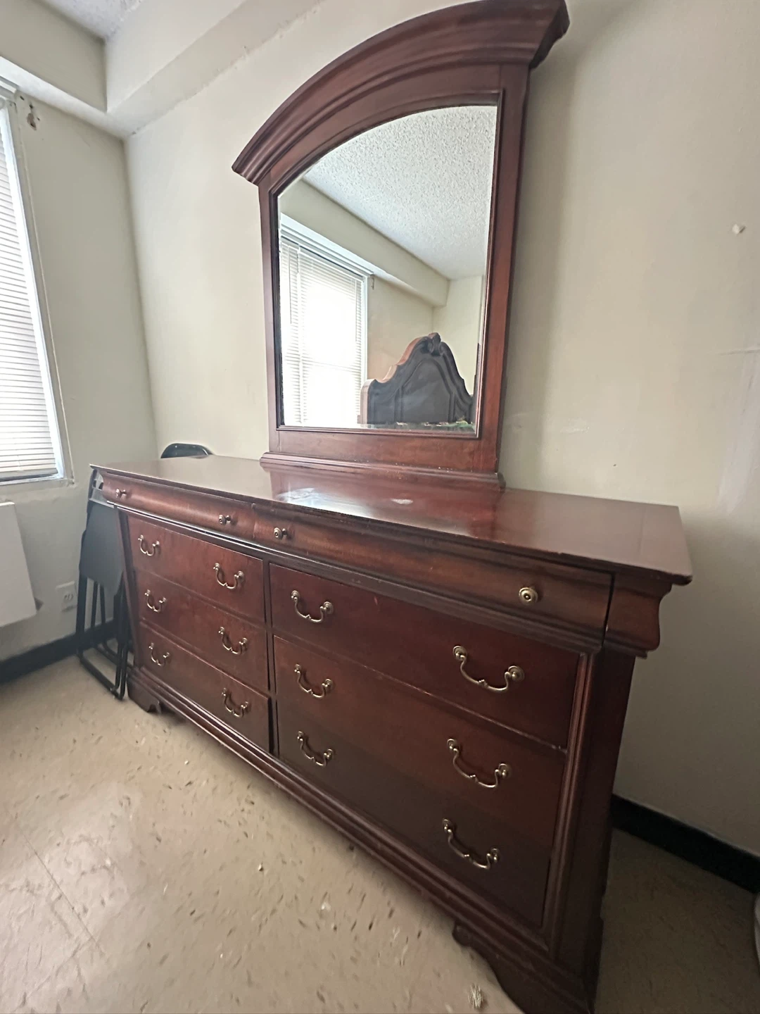 Dark Solid Wood Dresser with Mirror