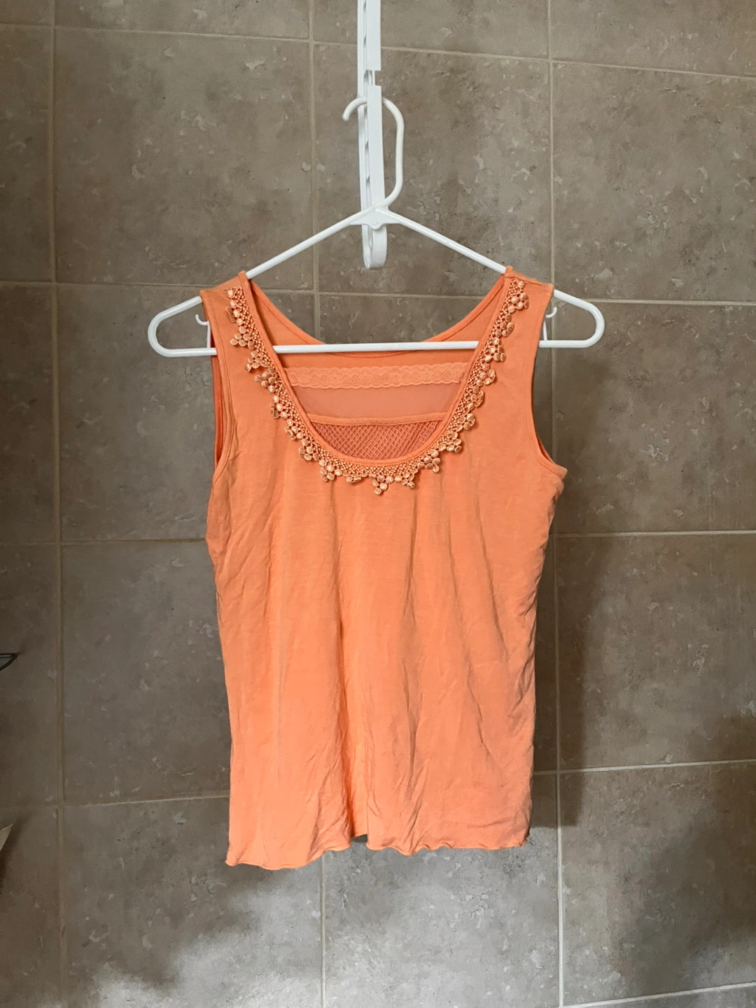 Orange Tank Top with Lace and Bead Detail