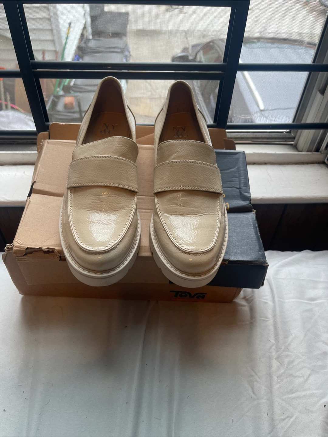 NY&Co Cream Patent Loafers