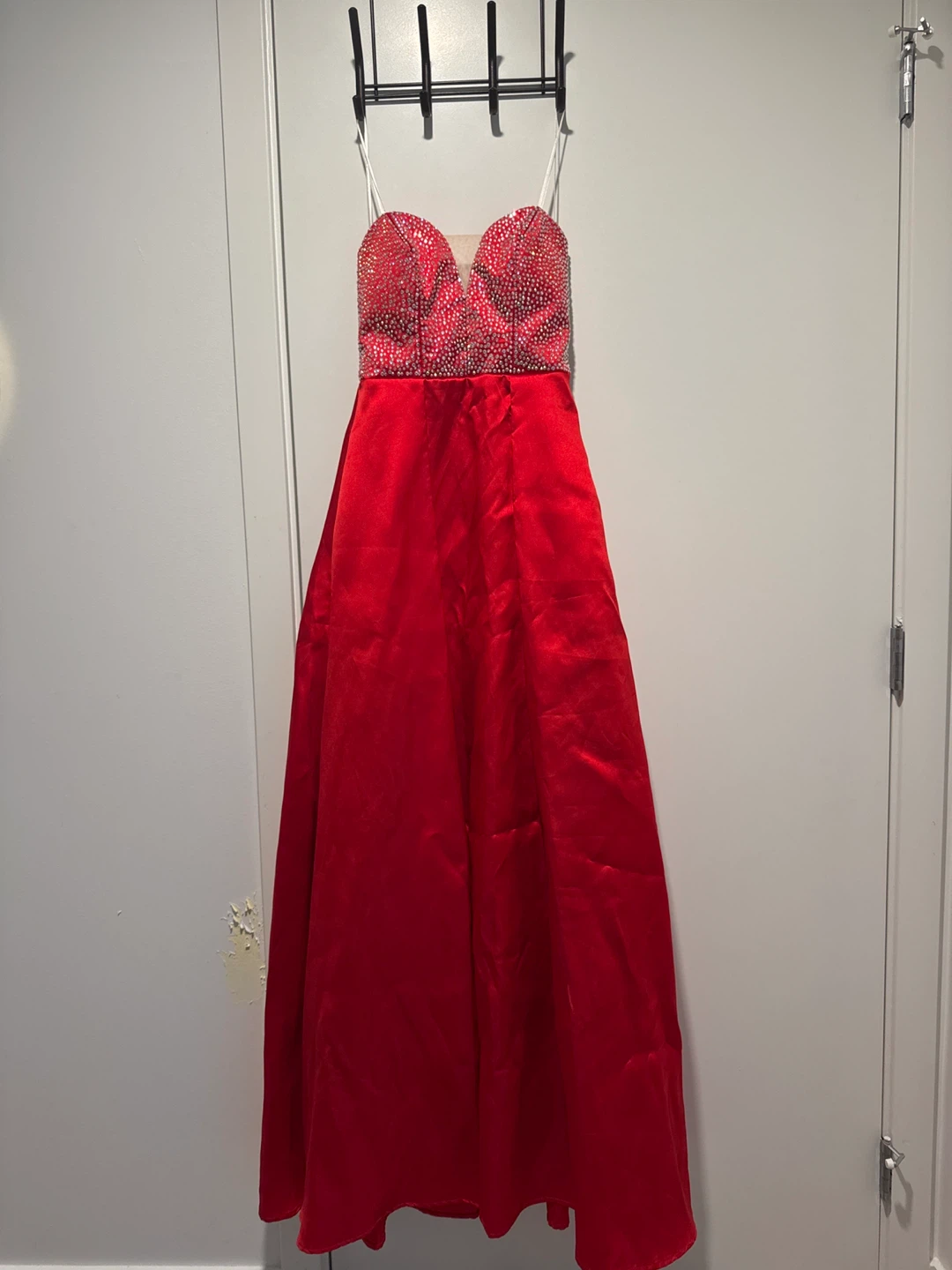 Red Beaded Bodice Formal Gown