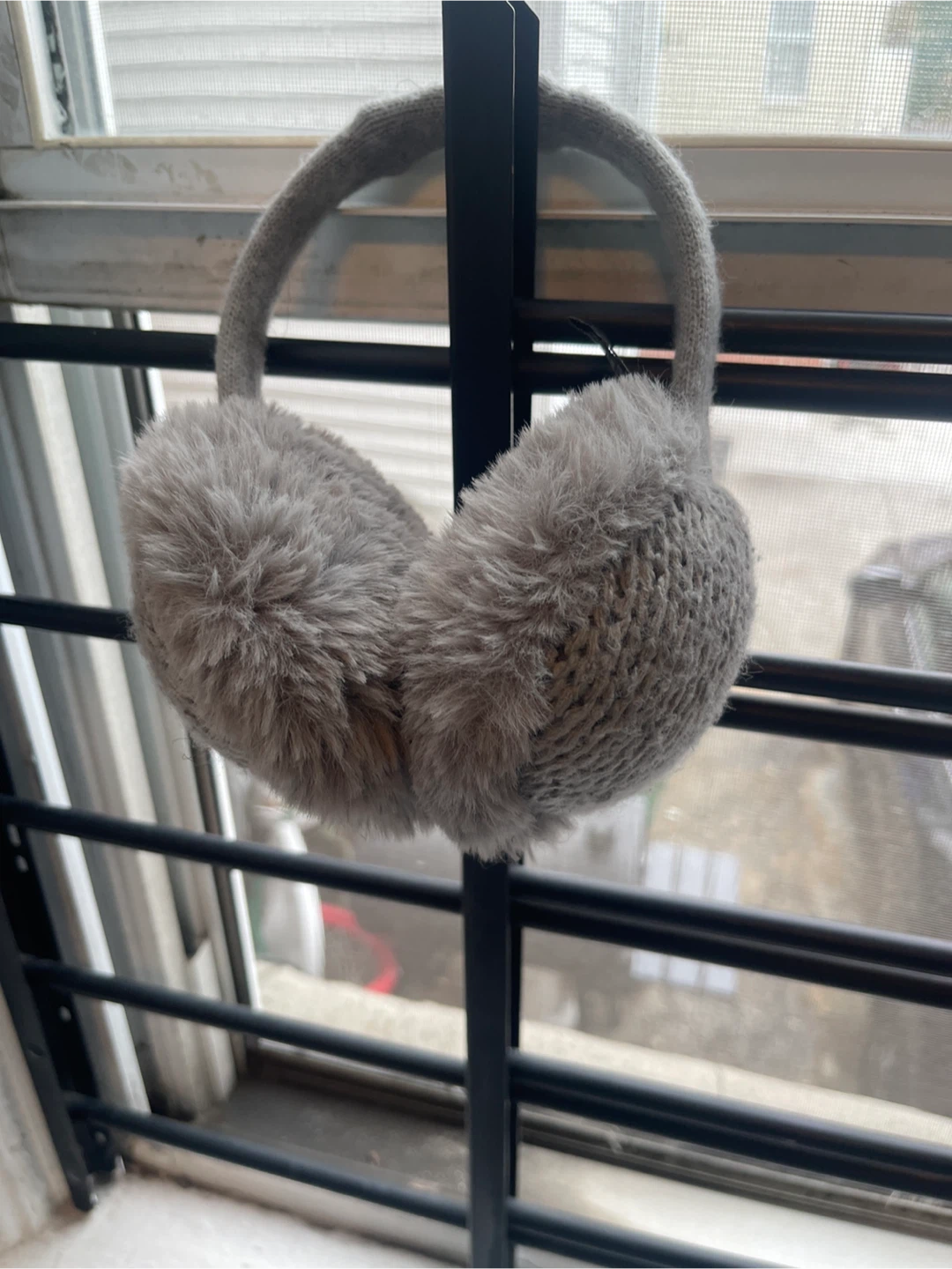 Grey Knit Faux Fur Ear Warmers