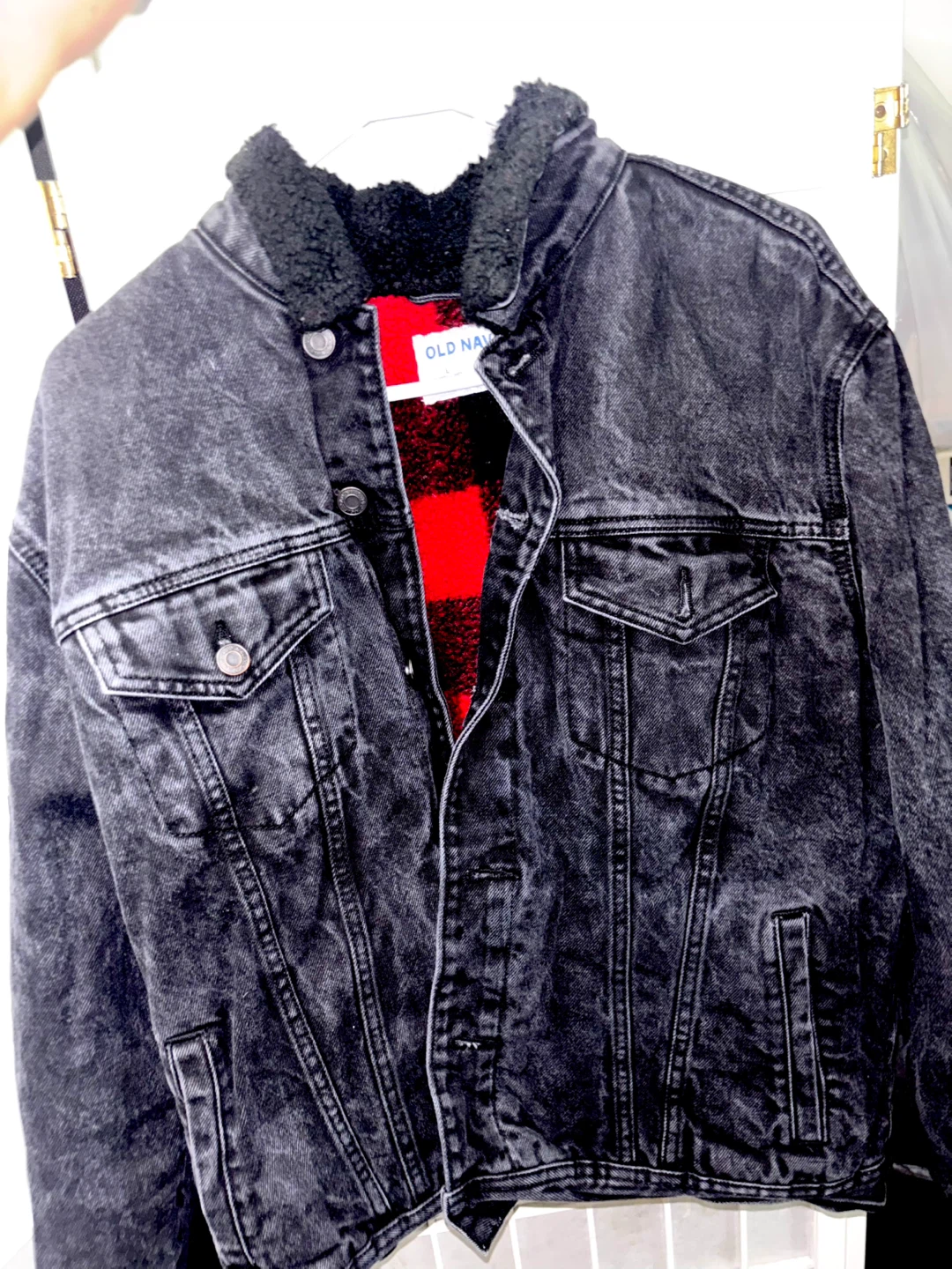 Old Navy Black Denim Sherpa Lined Jacket