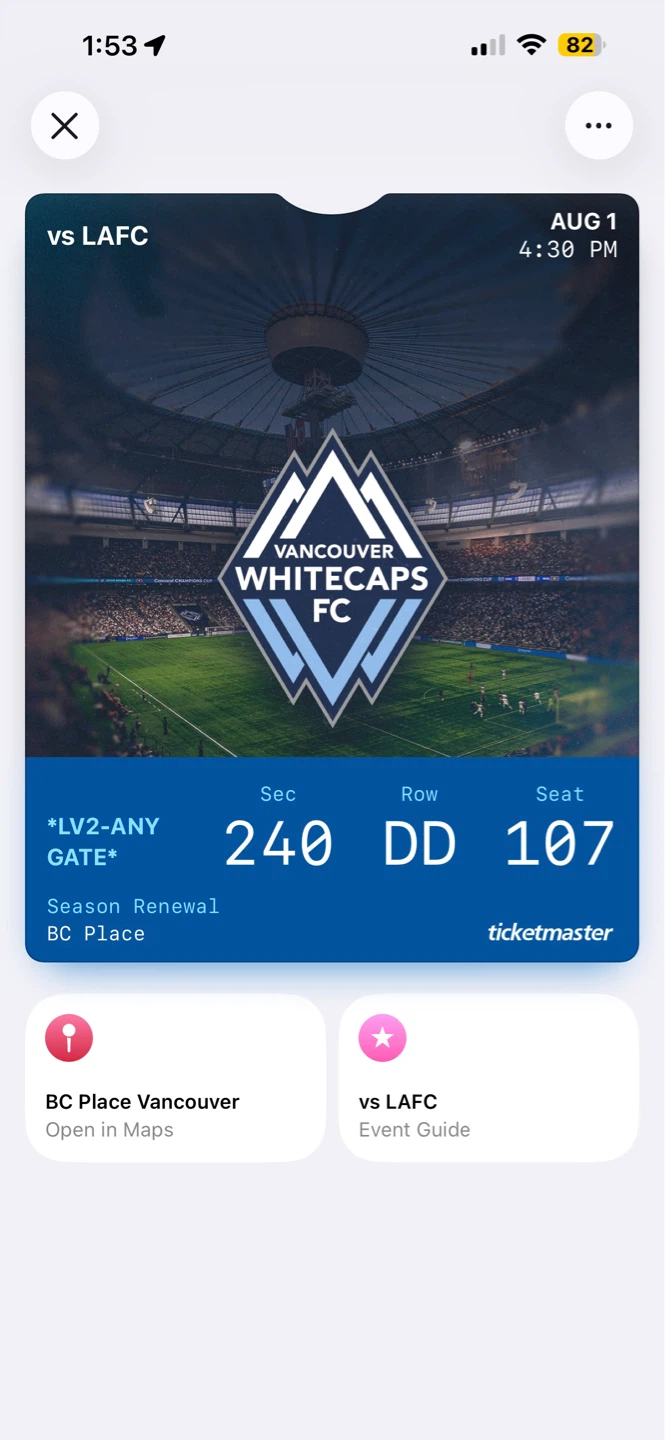 Vancouver Whitecaps FC Ticket vs LAFC - August 1