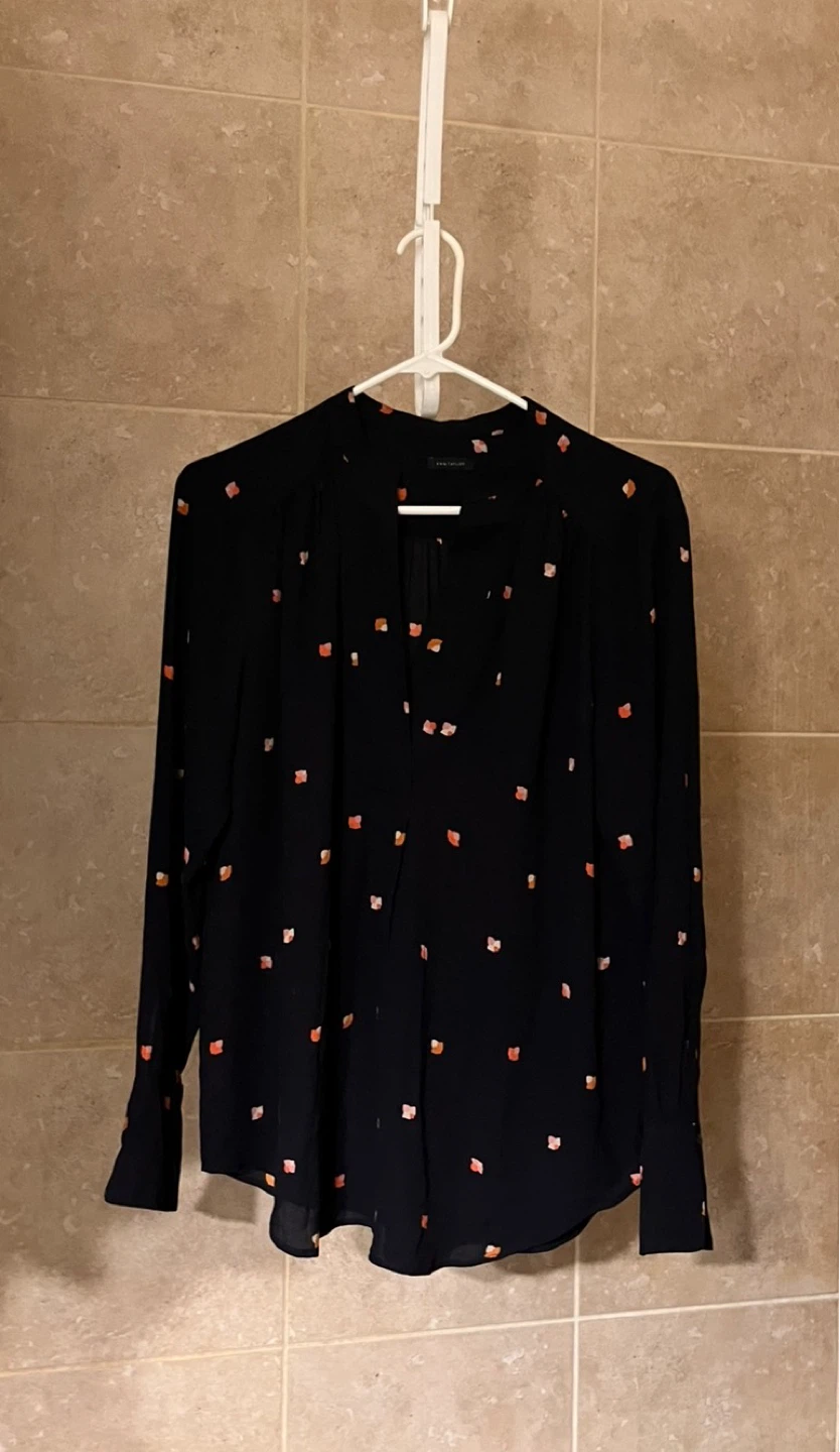 Ann Taylor Black Floral Long Sleeve Blouse
