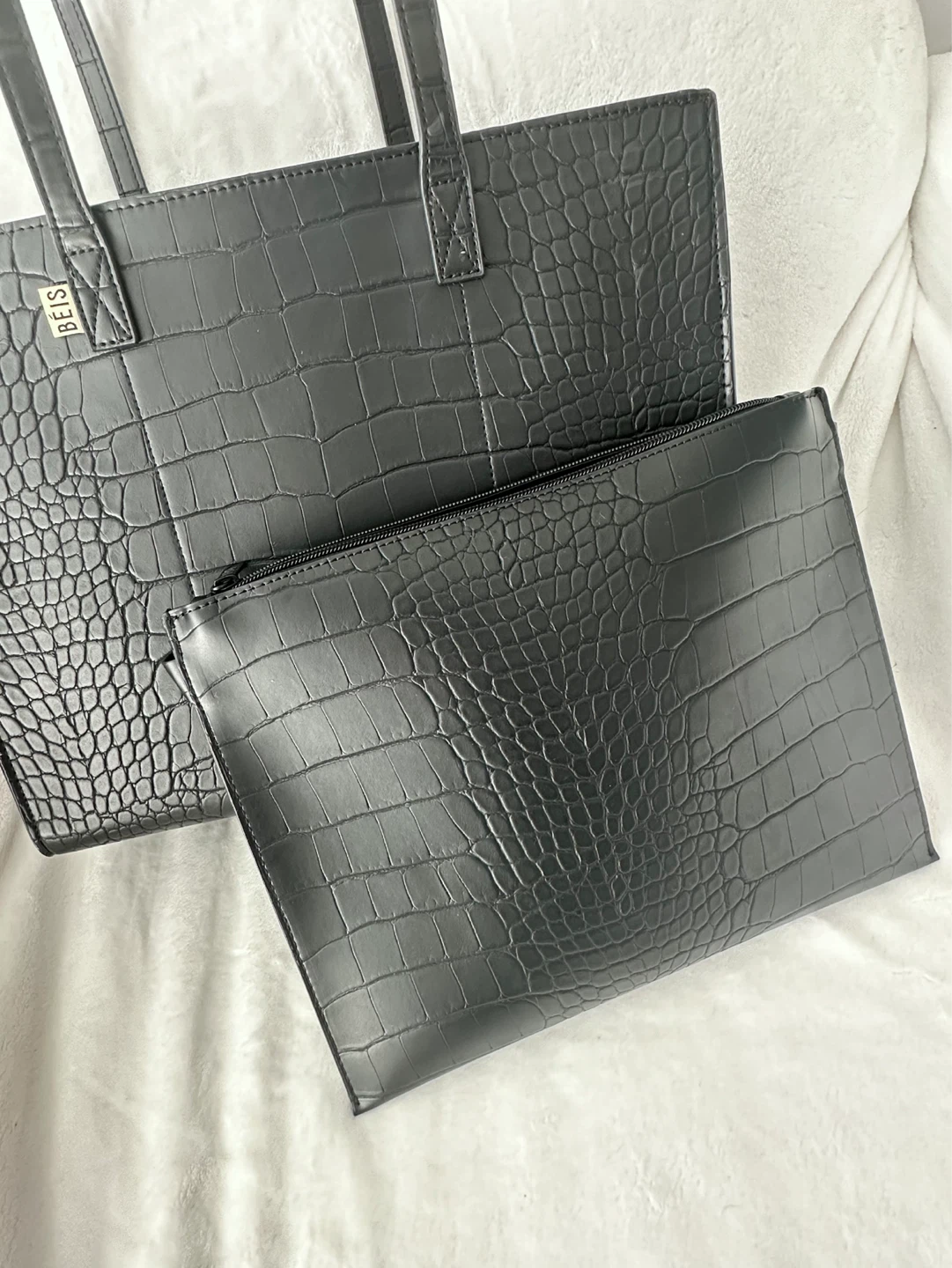 BEIS The Work Tote  in Black Croc Authentic - photo 3