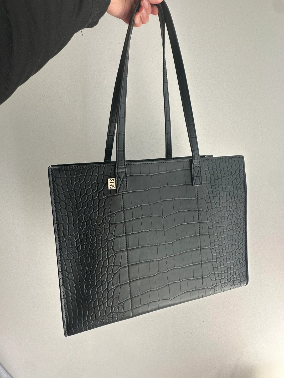 BEIS The Work Tote  in Black Croc Authentic