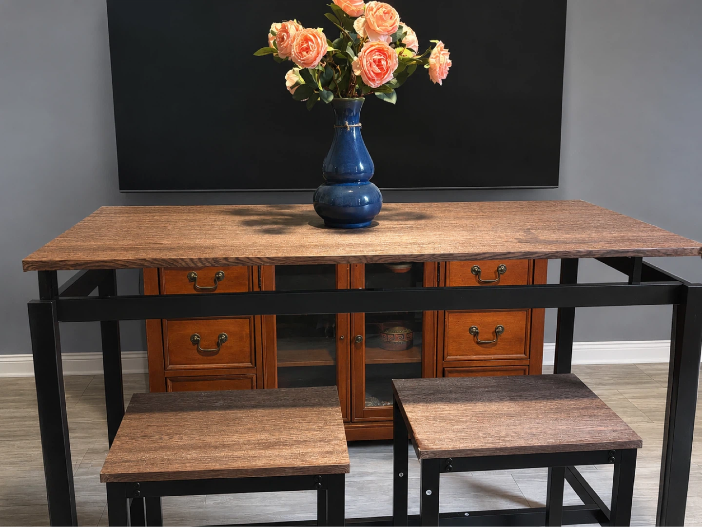 Wood Grain Dining Table with 4 Stools - photo 2