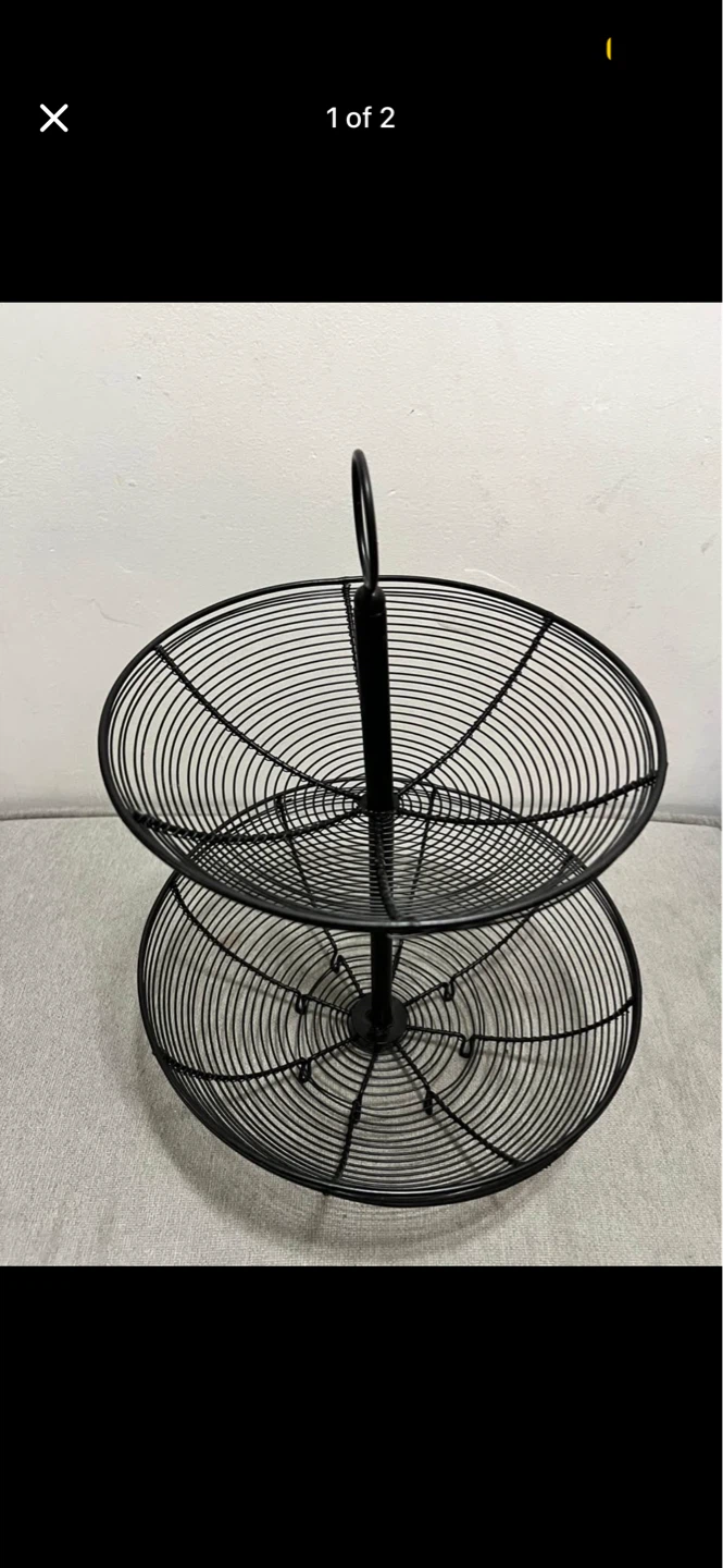2-Tier Black Wire Fruit Basket Stand