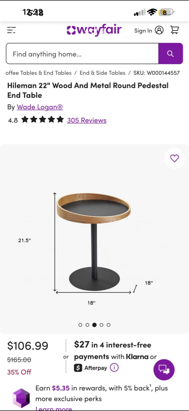Hileman 22" Wood and Metal Round Pedestal End Table - photo 4