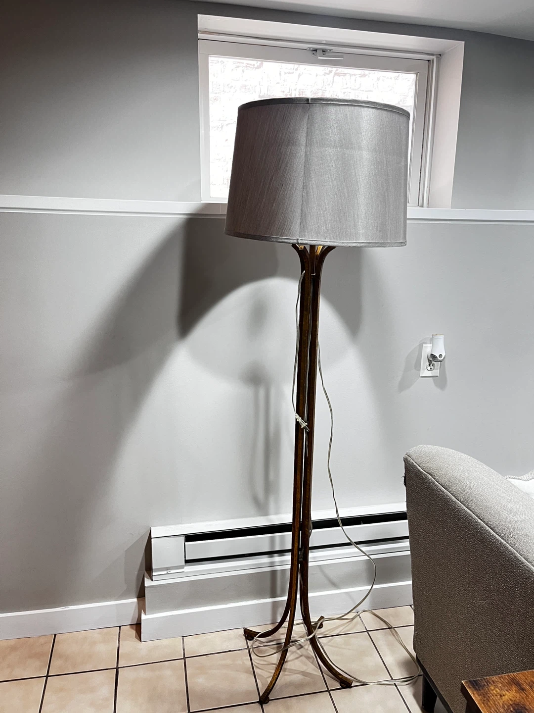 Vintage Floor Lamp with Grey Drum Shade