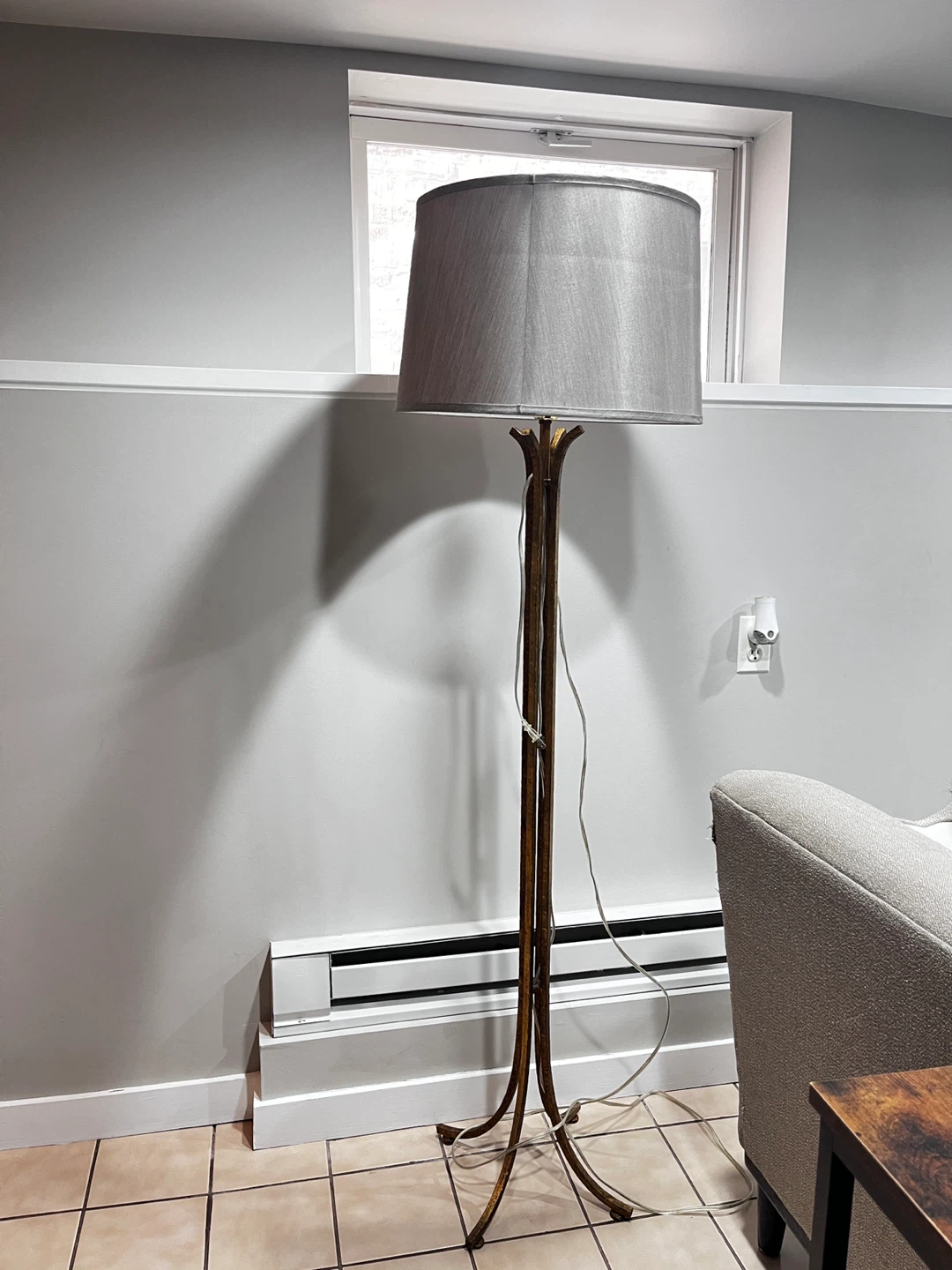 Vintage Floor Lamp with Grey Drum Shade - photo 3