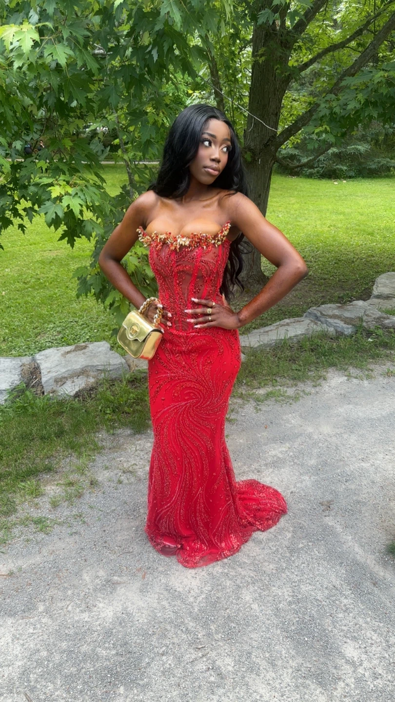Red Beaded Sequin Formal Gown - photo 2