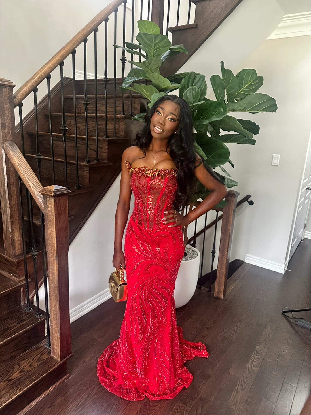 Red Beaded Sequin Formal Gown