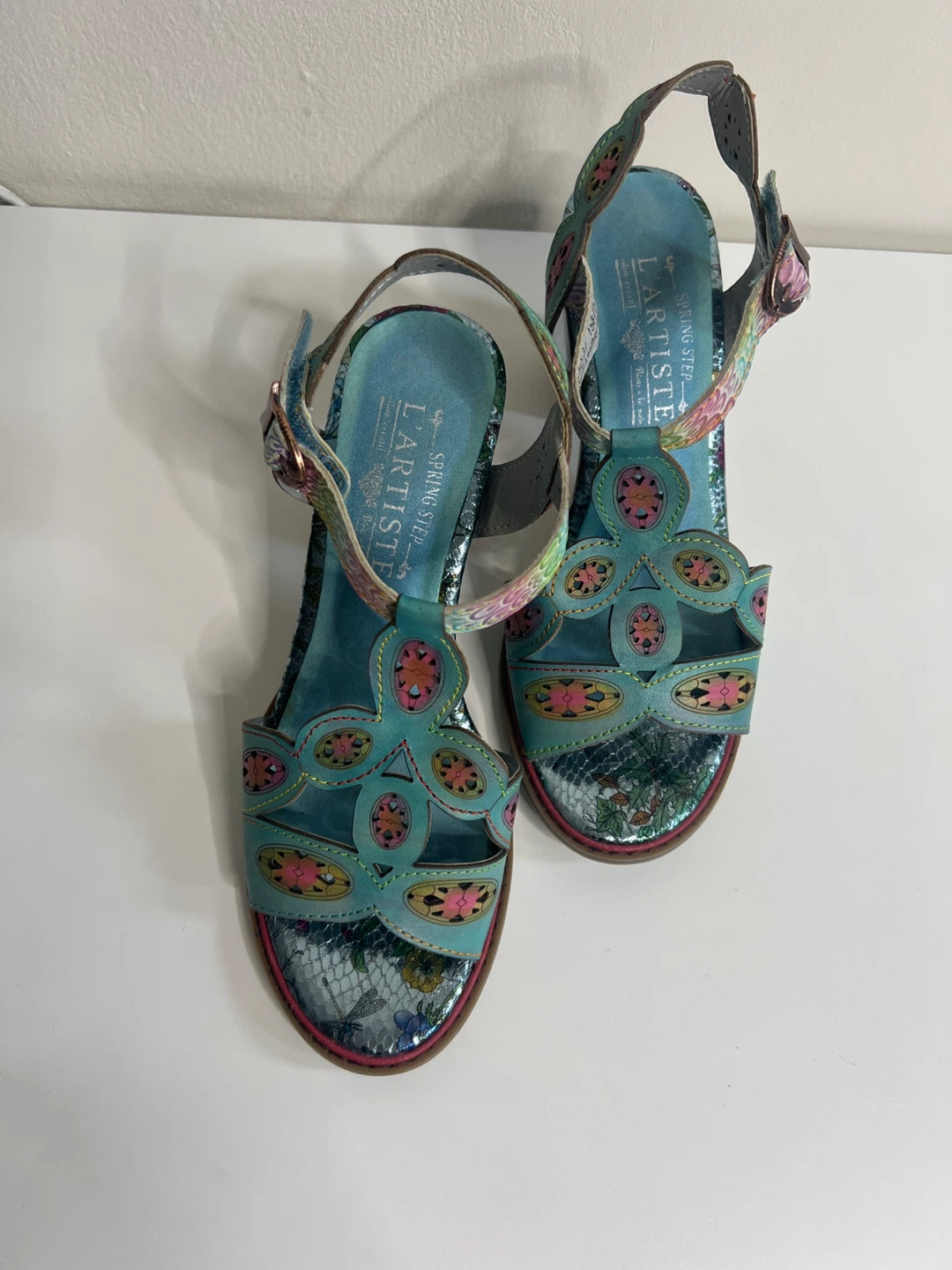 L'Artiste by Spring Step Teal Leather Sandals Size 37 - photo 5