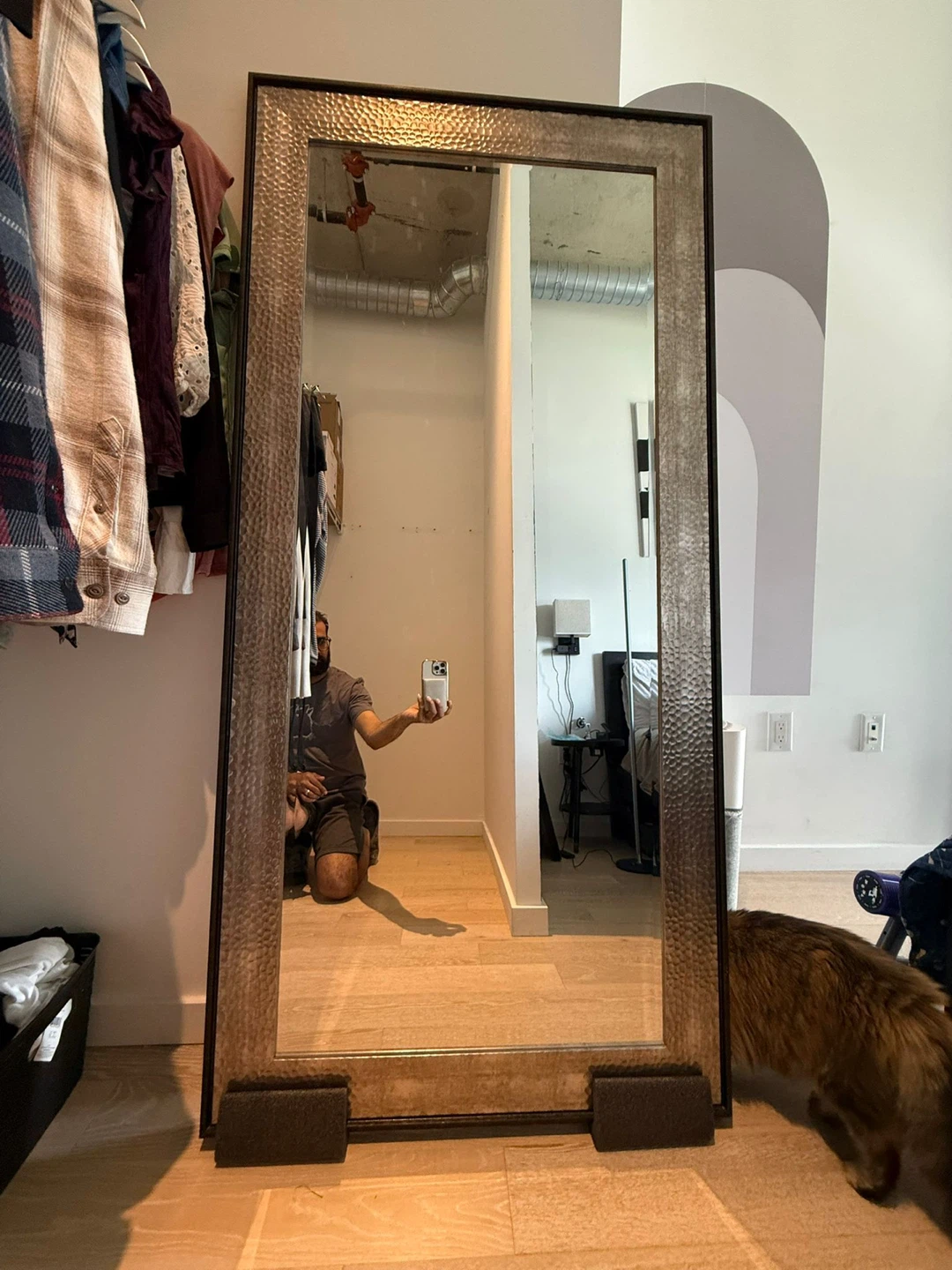 Tall hammered frame floor mirror