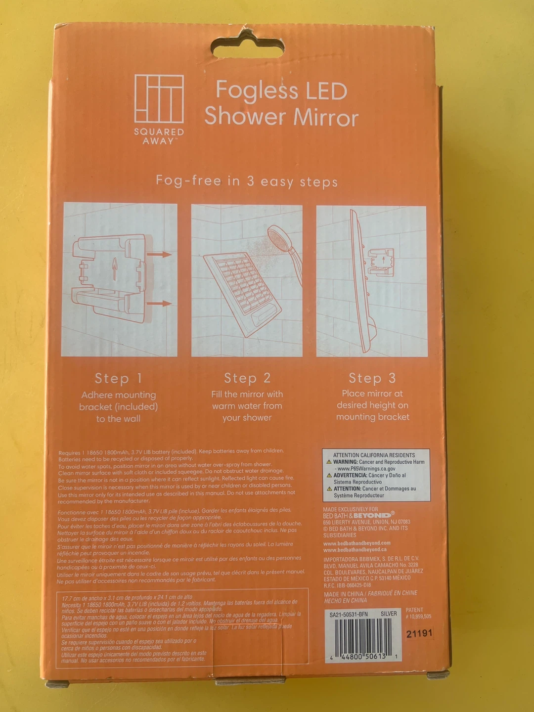 Squared Away Fogless LED Shower Mirror - Silver - photo 2