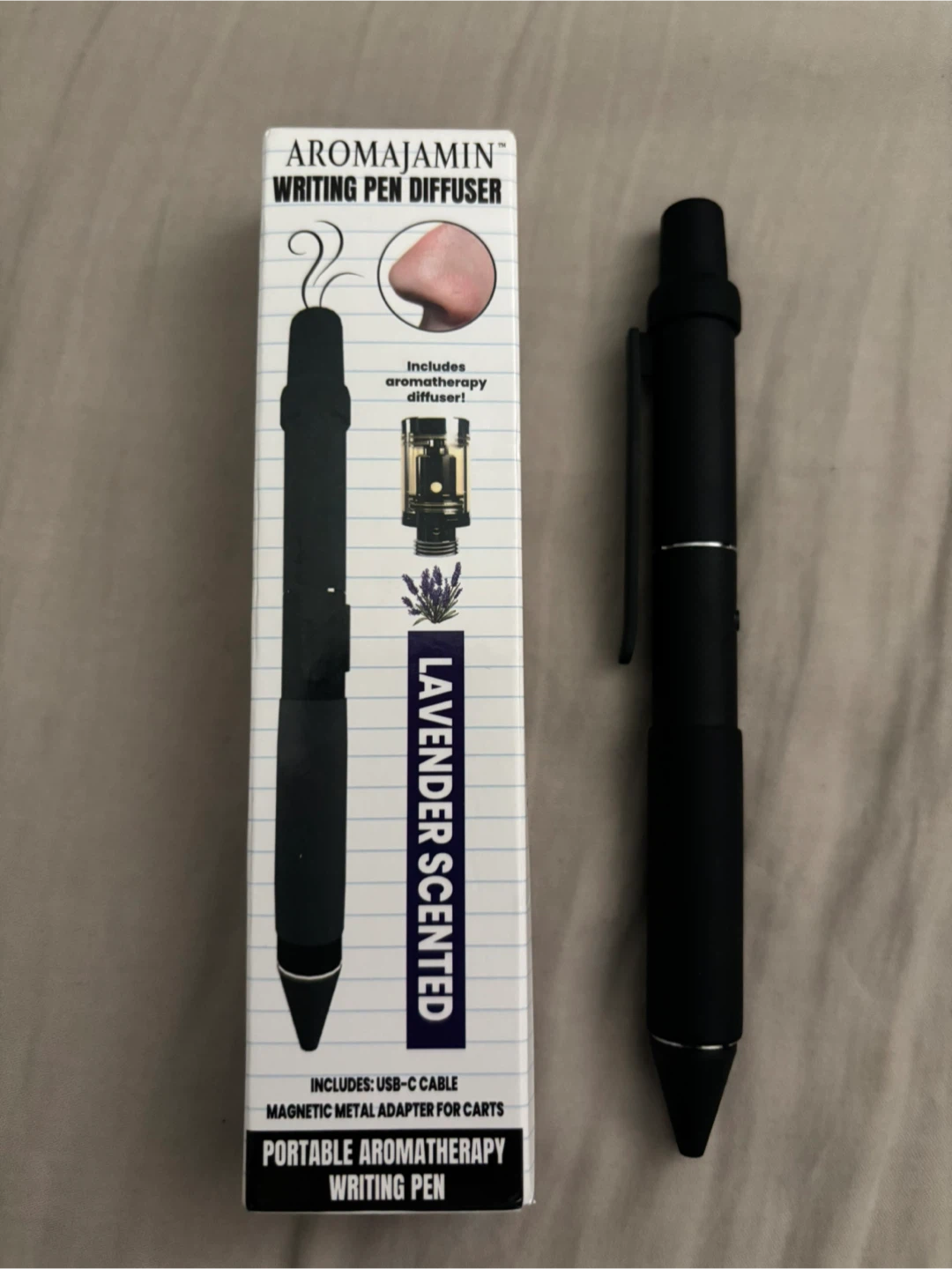 Aromajamin Writing Pen Diffuser - Lavender Scented, Black