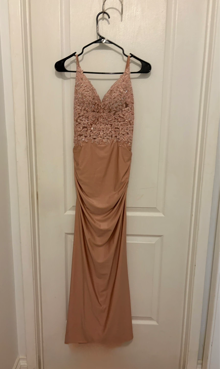 Elegant Rose Gold Beaded Lace Formal Gown