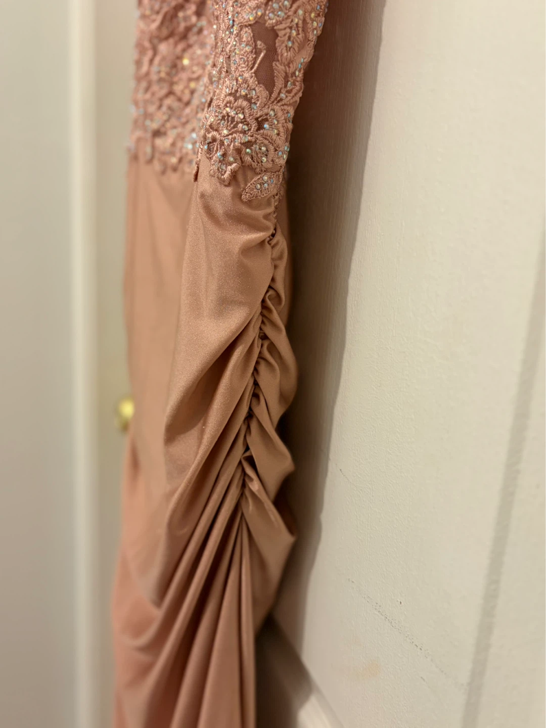 Elegant Rose Gold Beaded Lace Formal Gown - photo 3