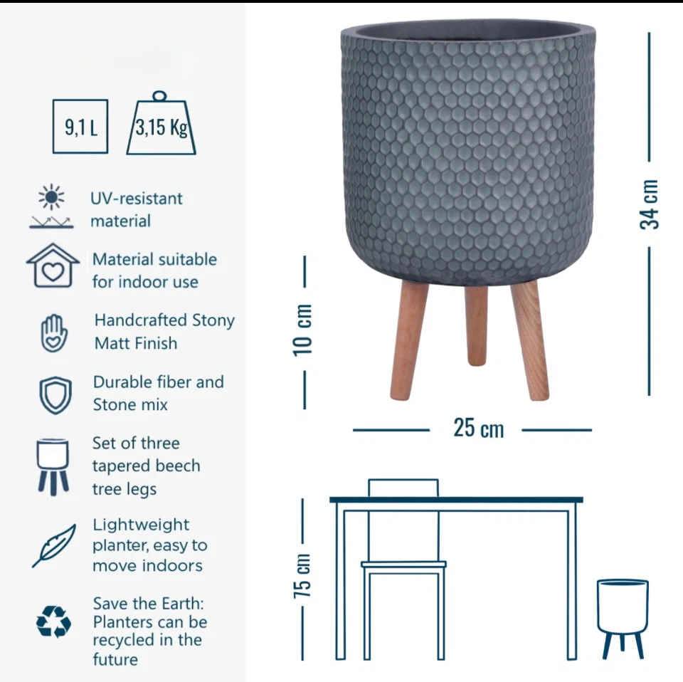Stylish Grey Planter on Legs, D21 H34 cm - photo 2