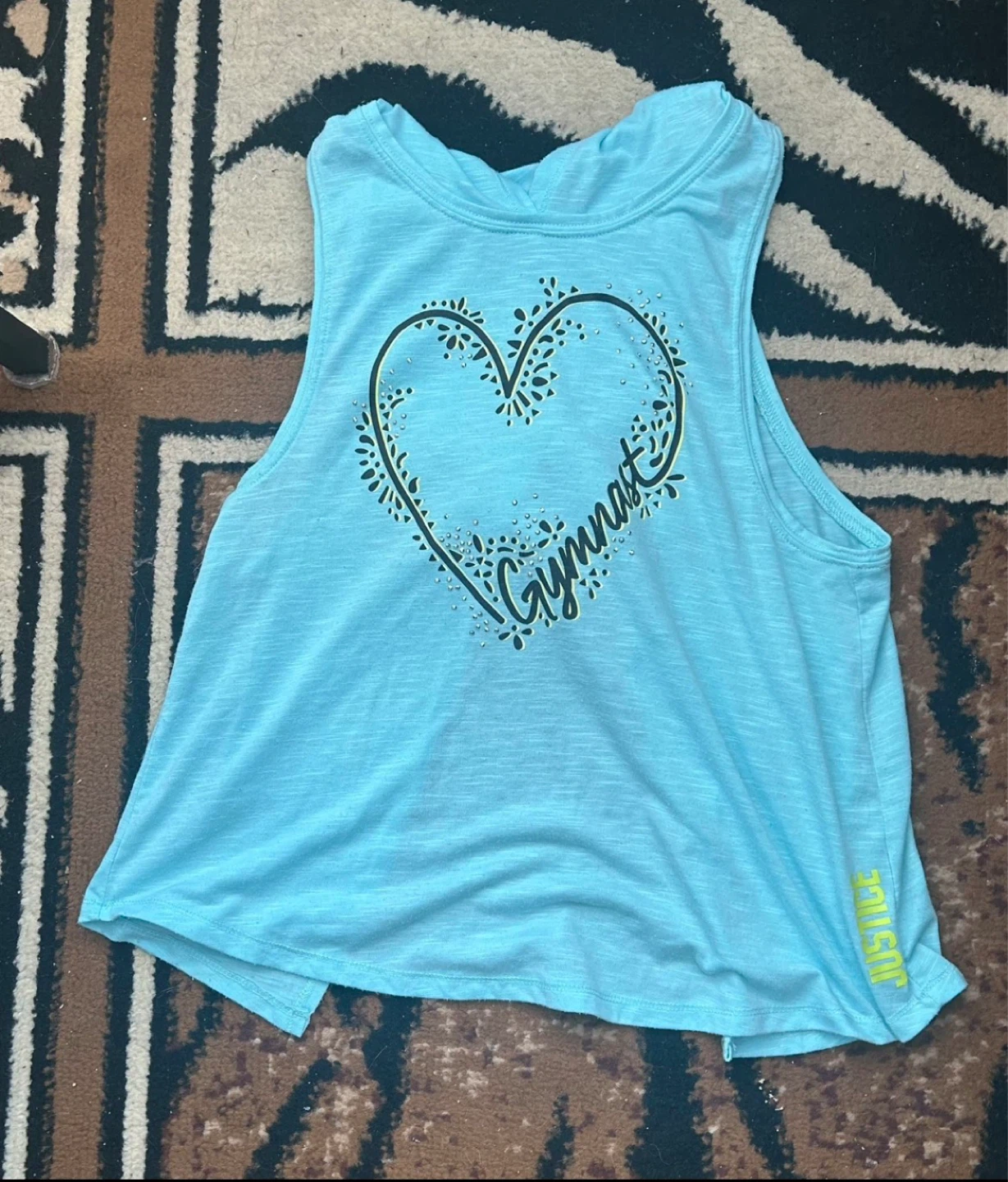 Justice Active Girls Turquoise "Gymnast" Heart Tank Top